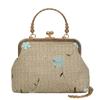 Bolsa Pequena de Renda de Palha Transfronteiriça Feminina 2024 Novo Estilo Fresco Bolsa de Ombro Tecida Boca Dourada Bolsa Transversal