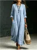 Vestido largo holgado de ramio para mujer, bata retro casual inspirada en el Zen, nuevo vestido largo talla grande