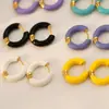 Ventas Directas de Fábrica, Venta al por Mayor Transfronteriza, Joyería de Acero Inoxidable de Alto Grado en Oro de 18 Quilates para Mujer, Sin Decoloración, Pendientes de Resina con Goteo de Aceite de Círculo Completo