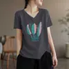 Camiseta de mujer de marca para comercio exterior transfronterizo con etiquetas cortadas, de manga corta, para verano, talla grande, top holgado que cubre la barriga
