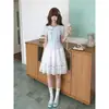Conjunto Actual H Dulce de Menta Leche Estilo Academia Japonesa Sentido del Diseño Cuello de Muñeca Top Parche de Encaje Conjunto de Falda Corta de Longitud Media