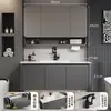 Gabinetes de baño de aluminio tipo panal SPC color blanco crema con esquinas redondeadas combinación de gabinete para lavabo de cerámica lavabo