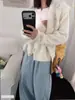 Cardigan de Punto Suave y Pegajoso Estilo Coreano + Bufanda Cuello Redondo Holgado Estilo Perezoso Color Sólido Abrigo Suéter Top