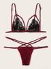 2020 Nuevo Europeo y Americano Amazon Caliente Rojo Vino Encaje Tirantes Tres Puntos Ropa Interior Sexy Más Vendido