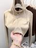 Chalecos lisos de terciopelo de 280 g con capucha, forrados de vellón cepillado, para mujer, otoño e invierno 2024, nueva chaqueta camisa básica de moda