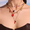 Azucarero Goteo de Aceite Tacones Rojos Corazón Cruz Colgante Completo de Diamante Collar para Mujer Diseño de Nicho Accesorios de Joyería DIY