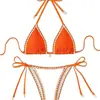 Bikini sexy de dos piezas, traje de baño de punto de tres piezas para la playa, nuevo traje de baño multicolor transfronterizo europeo y americano, traje de baño de Amazon