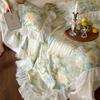 Seda de Hielo Amigable con la Piel Tencel de Lenzing Juego de Colcha de Verano de Cuatro Piezas con Hermoso Estampado Floral Encaje Doble Capa Encaje Colcha de Aire Acondicionado