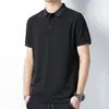 Camisa polo de verão nova e moderna com gola, cor sólida versátil, toque de negócios de alta qualidade, camiseta casual solta masculina de manga curta