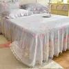 2024 Nuevo Estilo Princesa de Encaje Todo Algodón Acolchado Faldón de Cama Pieza Única Espesado Puro Algodón Encaje Colcha Sábana de Cama Juego de Tres Piezas
