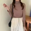 Top base de manga larga de alta gama para mujer, otoño e invierno, elástico, con estilo relajado, caracterizado por un dobladillo con volantes y una textura suave y afelpada.
