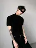 Camiseta Masculina de Verão Nova Estilo Streetwear Americano, Manga Curta, Ombreira Removível Pesada, com Toque Premium e Mangas Três Quartos