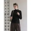 Camiseta básica de cuello medio alto negro para mujer, cuello alto de principios de otoño, capa interior de cuello medio, nuevo top ajustado 2026, estilo fino