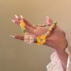 [Bright Girl] Colar de flores azuis e vermelhas com dopamina de primavera, colar de contas super brancas e frescas e doces