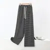 Nueva colección otoño/invierno 2026: Pantalones casuales de pierna ancha a rayas blancas y negras con forro de polar, adelgazantes, corte relajado, cordón, pantalones largos holgados