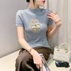 Nuevo suéter de manga corta bordado de estilo chino con hebilla de estilo chino, top de verano para mujer, nuevo diseño adelgazante, cómodo y combinable.
