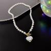 Colar Ins Elegante Estilo Japonês e Coreano com Pérolas Artificiais em Formato de Coração Moda Diamante Coração Atmosférico Estilo Dama Joias