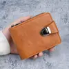 Cartera de Hombre de Nuevo Estilo Transfronteriza, Estilo Corto, Cremallera con Candado Retro, Portatarjetas con Múltiples Ranuras, Cartera de Cuero Casual de Gran Capacidad al por Mayor
