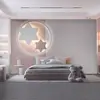 Papel de parede infantil cartoon quarto de criança nórdico luxo leve 3d tridimensional listrado estrela tecido de parede rosa quarto de menina papel de parede de cabeceira