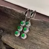 Brincos de Jade Natural Grau A Tipo Gelo Verde Imperial Banhados a Ouro K Cabochão Verde Brilhante Inlaid
