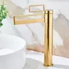 Grifo de Lavabo de Lujo Ligero Minimalista Italiano Dorado Brillante Frío y Caliente Grifo para Gabinete de Baño de Latón Macizo Salida de Cascada