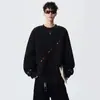 Moletom Tie-dye com Corte Assimétrico Bordado Gola Redonda Masculino Outono Solto Manga Longa Camada Interna Superior Pesado Tendência Casual Roupas de Outono