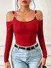 2026 Moda Europeia e Americana Transfronteiriça Amazon Y2 Elegante da Moda Slim-Fit Ombro a Ombro Cor Sólida Manga Longa Blusa Camiseta