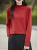 Nuevo modelo primavera 2026 suéter de punto liso de algodón puro con cuello semi-alto, suéter de punto de manga larga para mujer
