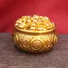 Adorno de Cuenco del Tesoro de Doble Pez de las Ocho Bendiciones de Latón, Cuenco del Tesoro Atractor de Riqueza Lleno de Lingotes, Artesanía Atractora de Riqueza para Escritorio de Entrada