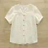 Ropa de Verano 2025 Estilo Japonés Cuello en V Encaje Bordado Cárdigan de Mujer Camisa de Manga Corta Tops Venta al por Mayor