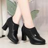 Elegantes Zapatos de Tacón Alto, Versátiles Zapatos Nuevos para Mujer Primavera y Otoño 2025, Zapatos Negros de Cuero con Tacón Grueso, Combinan con Faldas, Venta al por Mayor de Zapatos Individuales