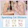 Adesivos de Tatuagem Glitter para Crianças Gato Fofo Impermeável Feminino Longa Duração Alto Padrão Braço Costas Glitter Fino Desenho Animado Pintado à Mão
