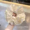 Goma para el pelo estilo coreano blanco cremoso con lunares y encaje de perlas para mujer, sensación de alta gama, para moño, accesorio para el pelo súper grande y elegante, goma para el pelo