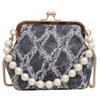 Bolsa de Clipe Estilo Novo 2024 Bolsa de Festa Bolsa Estilo Jeans Bolsa Estampada Bolsa com Corrente de Pérola Bolsa Transversal Casual