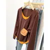 Foto Real de Moda Primavera 2026 Nuevo Estilo Talla Grande Mujer Diseño Bloque de Color Top Falso de Dos Piezas Manga Larga