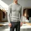 Suéter de Punto Cableado de Cuello Redondo de Color Sólido Elástico Ajustado Europeo y Americano para Hombre Otoño Invierno Ropa de Punto Base Ajustada Ropa de Hombre