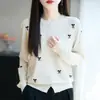 Calidad transfronteriza estilo otoño 2025 cárdigan de lana elegante, cuello redondo regular, ajuste holgado suéter de punto para mujer