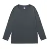 Camiseta lisa de manga comprida com gola redonda, estilo soltinho, para jovens, feita de algodão puro, adequada como camada base, moderna e casual, para primavera e outono.