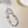 Cadena de Teléfono con Cuentas Hecha a Mano Colorida Estilo Ins con Forma de Corazón de Flor de Cerezo Dopamina para Mujeres Colgante de Cámara con Correa Ccd