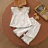 Conjunto de Verão Fino Dividido para Bebê Categoria a Algodão Amassado Manga Curta Conjunto de Duas Peças para Meninos e Meninas Roupas de Rastejar para Bebê Roupas de Casa