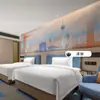 Mobiliario Hotel Wyndham Cinco Estrellas Habitación Estándar Juego Completo de Base de Cama Personalizada Diseño de Habitación de Huéspedes Habitación de Hotel Cama Especial