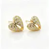 Aretes de Tachuela de Corazón Doble Hueco con Circonita Pavé Baño Bicolor Pendiente de Lujo Ligero Venta al por Mayor Productos en Stock Soporte para Dropshipping