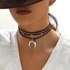 Estilo Étnico Europeo y Americano Hojas Trenzadas Borla Collar Sombrero de Plumas Retro Cuerno Luna Creciente Moda Elegante Collar