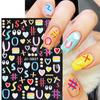 Arte de Unhas Nova Grafia Noite 5D Adesivos em Relevo Desenho Animado Fofo Tridimensional Cor Letra Linha dos Olhos Adesivos de Unha Pintados à Mão