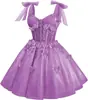 Vestido de Baile Borboleta Vestido para Baile de Calouro Adolescente Vestido Curto de Tule com Lantejoulas Renda Vestido de Coquetel com Laço