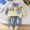 Conjunto de Primavera para Niños Estilo Coreano Nueva Camisa de Oso Manga Larga para Gateadores Casual Dos Piezas Conjunto de Moda Venta Directa