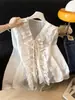 Blusa Feminina Rosa Estilosa Jovem de Alta Qualidade Estilo Francês com Decote V e Mangas Longas com Babados A10603