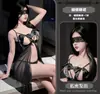 Lencería Erótica Gato Nocturno, Transparente Lazos Estética Estilo Francés Ligero Sexy Vestido de Noche, Escote en V Profundo Vestido Atrevido