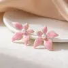 Brincos de Flor de Cinco Pétalas com Design de Gotejamento de Óleo, Simples e Frescos, Brincos Stud da Série Floral para Primavera e Verão