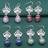 Pendientes de plata de ley S925 con cuentas redondas de loto lapislázuli jade pendientes vintage desgastados simples pendientes joyería al por mayor